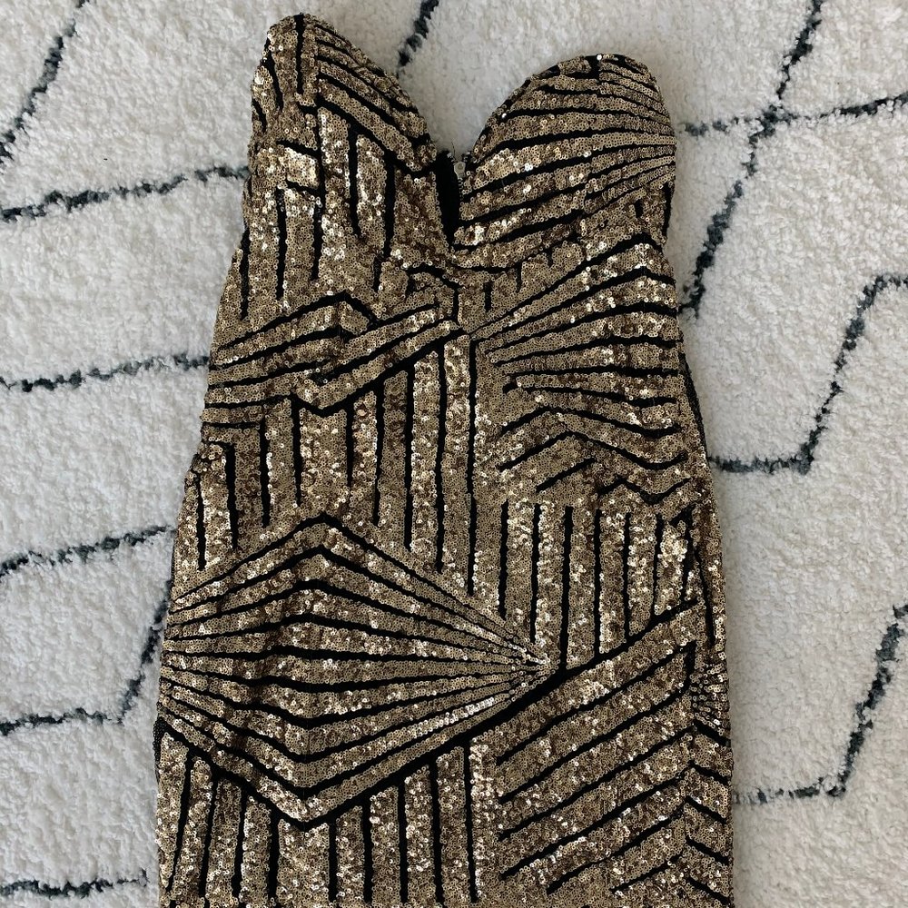 Sequin gold and black geometric mini Dress S